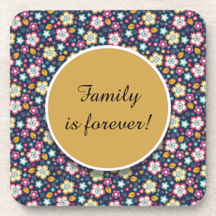 Cute Blue Yellow Pink Floral Family is Forever Untersetzer
