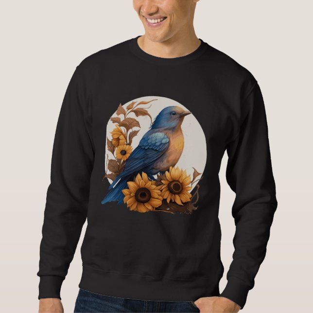 Cute Bluebird Sunflower Floral Watercolor Bluebird Sweatshirt (Vorderseite)