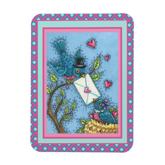 CUTE BLUEBIRD SWEETHEARTS, LOVE BIRD VALENTINE MAGNET (Vertikal)