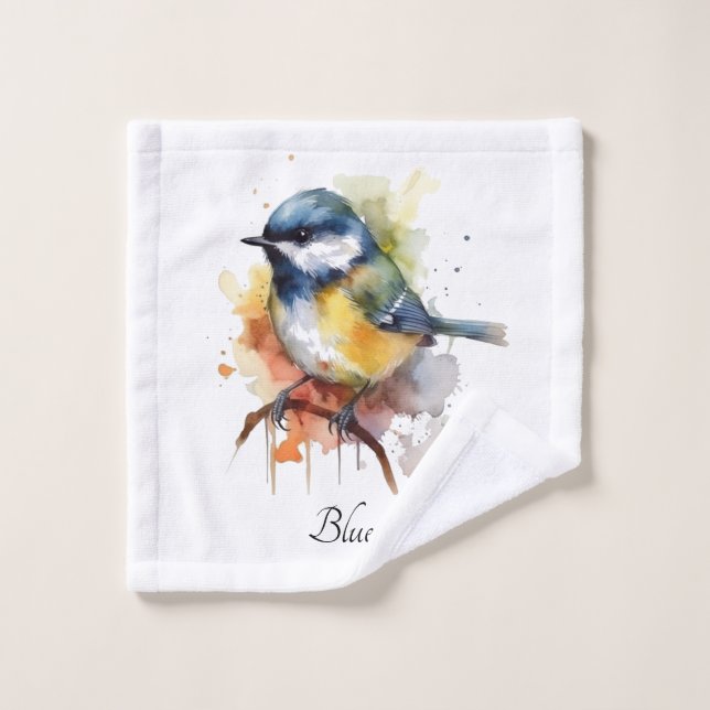 Cute Bluetit sur une branche, personnalisé (Gant de toilette)
