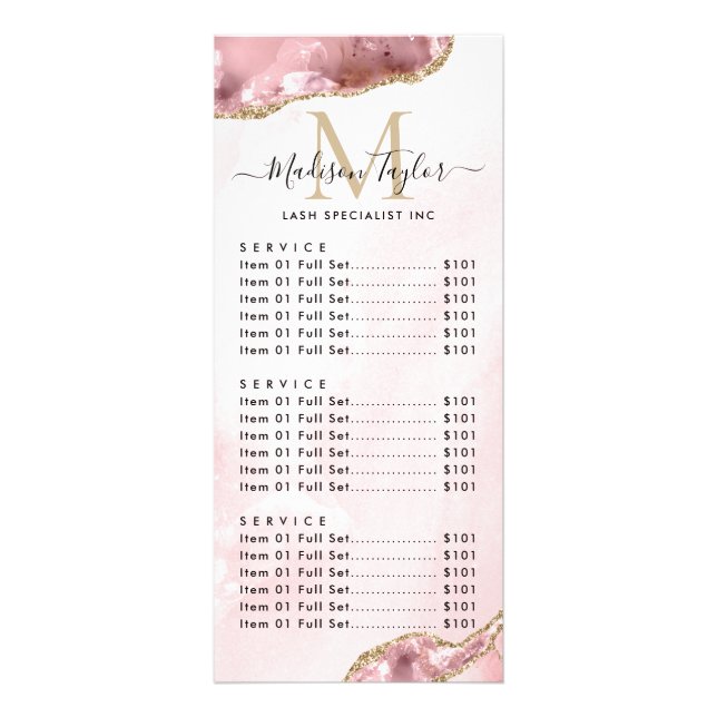 Cute Blush Pink Gold Glitter Agate Marble Monogram Werbekarte (Vorne)