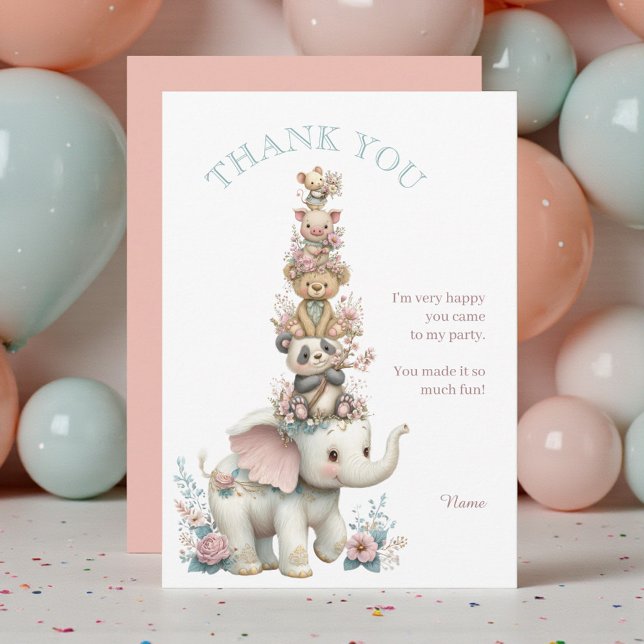 Cute Boho Animal Birthday Party Dankeskarte (Von Creator hochgeladen)
