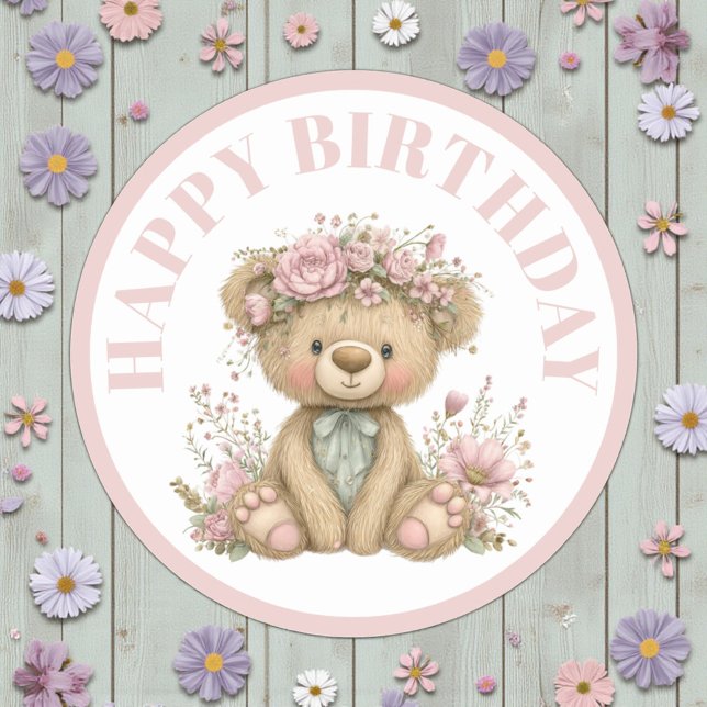 Cute Boho Animal Birthday Party Runder Aufkleber (Von Creator hochgeladen)
