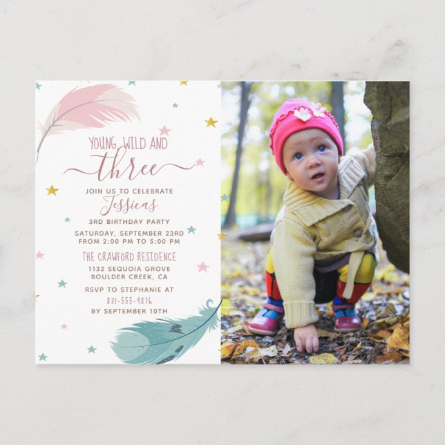 Cute Boho Baby Girl Carte photo 3e fête d'annivers (Devant)