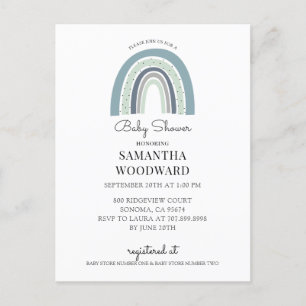 Cute Boho Blue Rainbow Baby Boy Shower Invitation