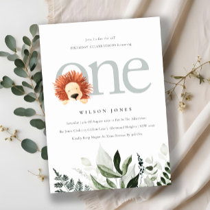 Cute Boho Lion Foliage Premier Invitation de fête 