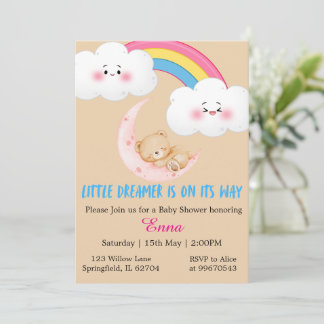 Cute Boho Little Dreamer Baby Shower Invitation 