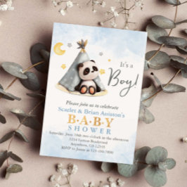 Cute Boho Panda in Tent Baby Shower Einladung