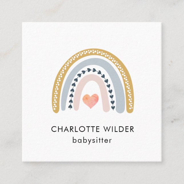 Cute Boho Rainbow Babysitter Carte de visite (Devant)
