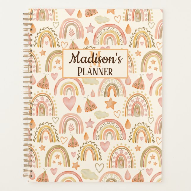 Cute Boho Rainbows Motif Nom personnalisé Planific (Devant)