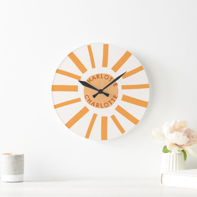 Cute Boho Sun Nursery Nom Décor Grande Horloge (Maison)