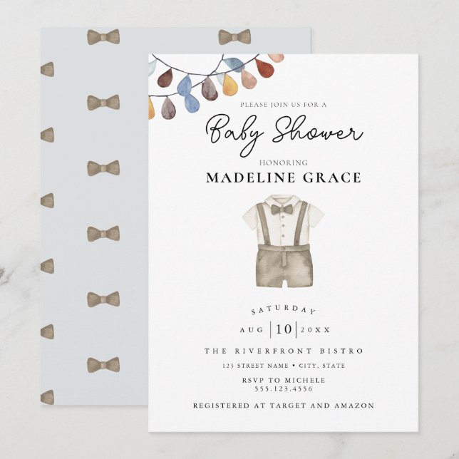 Cute Boho Vêtements garçon Baby shower Invitation (Devant / Derrière)