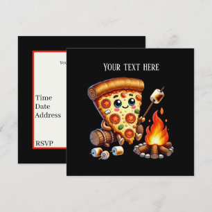 Cute bonfire pizza party invitation