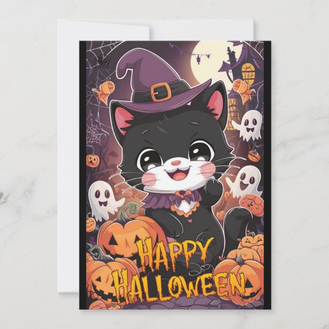 Cute Boo Happy Halloween Feiertagskarte (Vorderseite)
