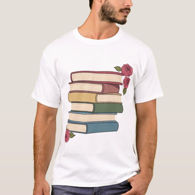 Cute Book Stack with Roses T-Shirt (Vorderseite)