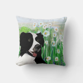 Cute, Border Collie Daisies Wall Art Poster Kissen