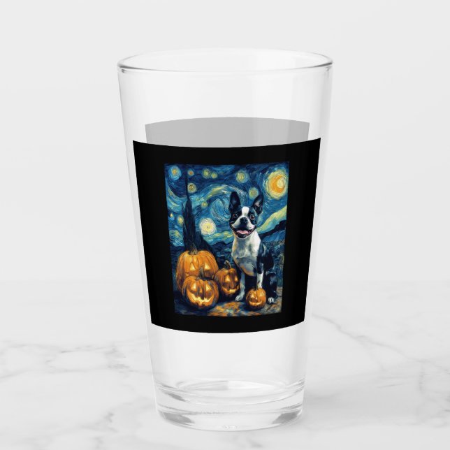Cute Boston Terrier Dog Halloween Jack O Lantern P Glas (Vorderseite)