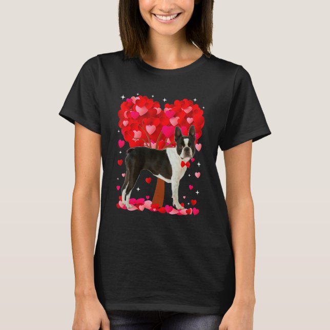Cute Boston Terrier Dog Valentines Day Heart Puppy T-Shirt (Vorderseite)