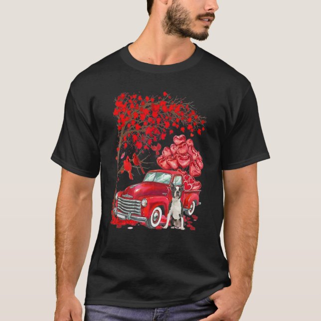 Cute Boston Terrier Valentine Tree - Dogs Hearts T T-Shirt (Vorderseite)