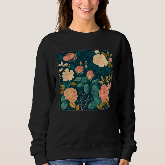 Cute Botanical Roses Illustration Gorgeous Flower  Sweatshirt (Vorderseite)