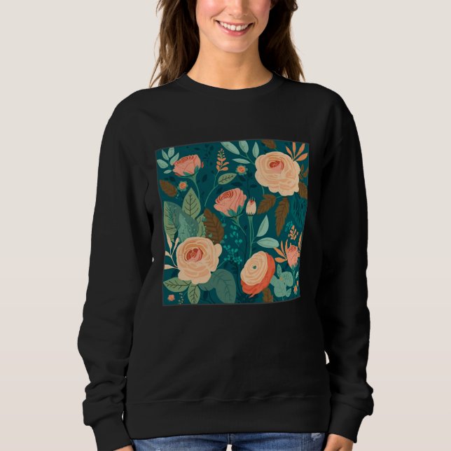 Cute Botanical Roses Illustration Gorgeous Flower  Sweatshirt (Vorderseite)