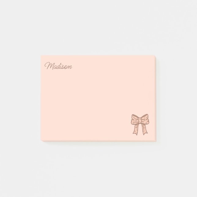Cute Bow Preppy Coquette Girly Pink With Name  Post-it Klebezettel (Vorderseite)
