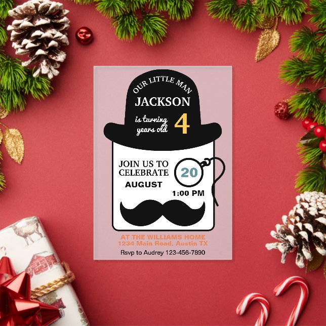 Cute Bowler Hat and Monocle Any Age Birthday Party Acryleinladungen (Insitu (Feiertag))