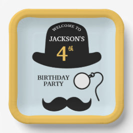 Cute Bowler Hat and Monocle Any Age Birthday Party Pappteller