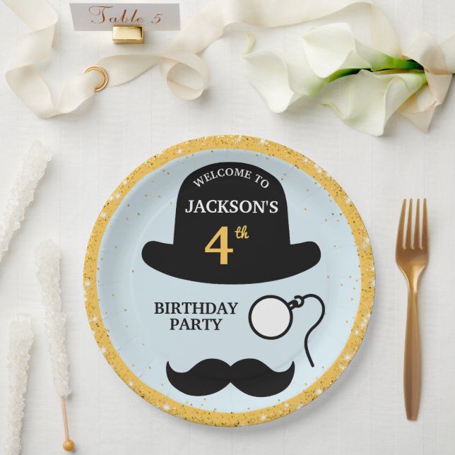 Cute Bowler Hat and Monocle Any Age Birthday Party Pappteller (Hochzeit)