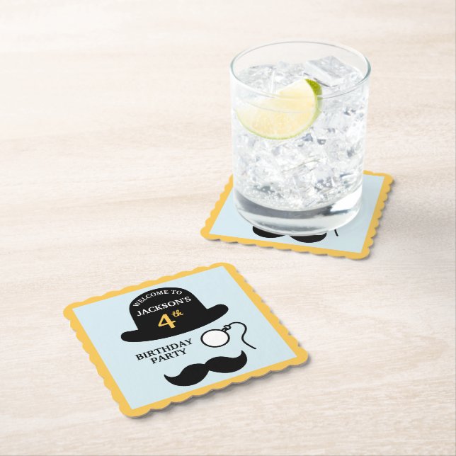 Cute Bowler Hat and Monocle Any Age Birthday Party Untersetzer (Vor Ort)