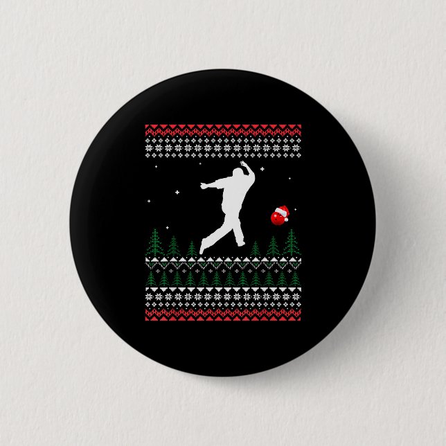 Cute Bowling Player Santa Claus Hat Ugly Christmas Button (Vorderseite)