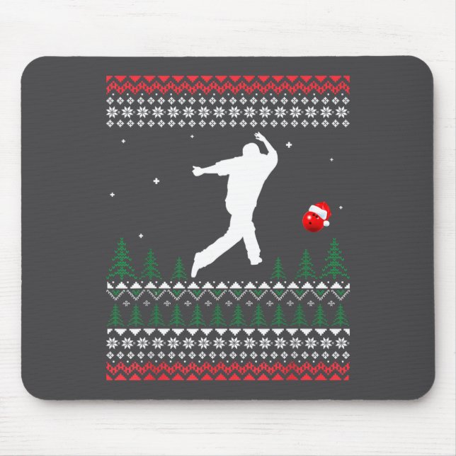 Cute Bowling Player Santa Claus Hat Ugly Christmas Mousepad (Vorne)