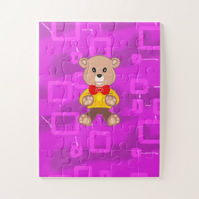 Cute Bowtie Teddy Bear Pink Geometric  (Vertikal)