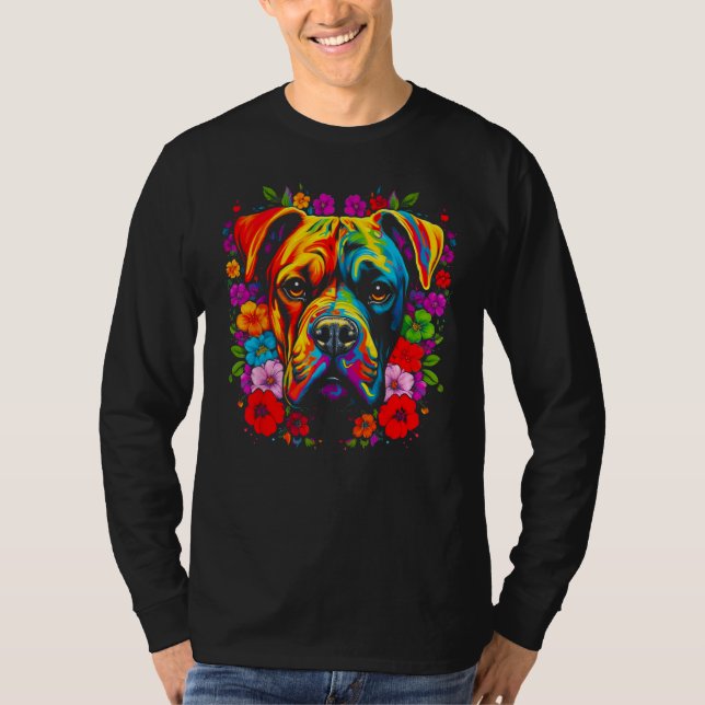 Cute Boxer Dog Flowers T-Shirt (Vorderseite)