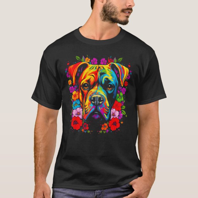 Cute Boxer Dog Flowers T-Shirt (Vorderseite)