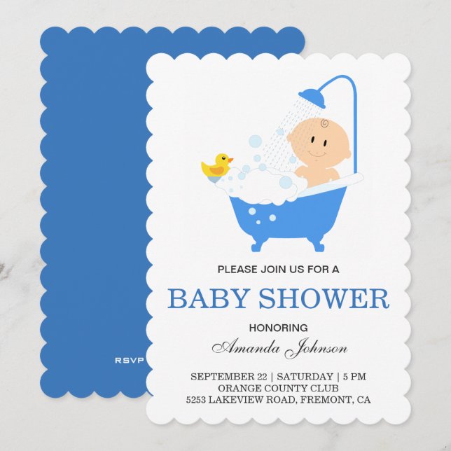 Cute Boy Bubble Baby shower de bain Invitation (Devant / Derrière)