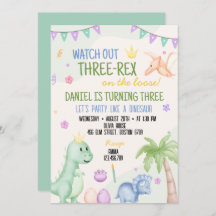 Cute Boy Dinosaur Invitation de fête d'anniversair