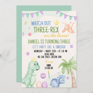 Cute Boy Dinosaur Invitation de fête d'anniversair