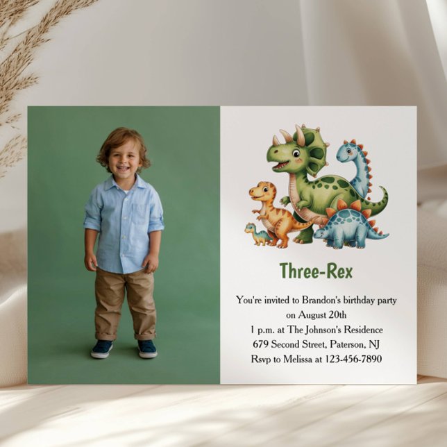 Cute Boy Dinosaur Photo Kids 3rd Birthday Party Einladung (Von Creator hochgeladen)