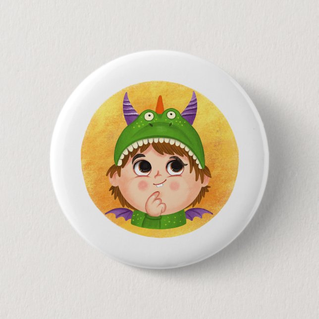 Cute boy in Dragon Kostüm Button (Vorderseite)