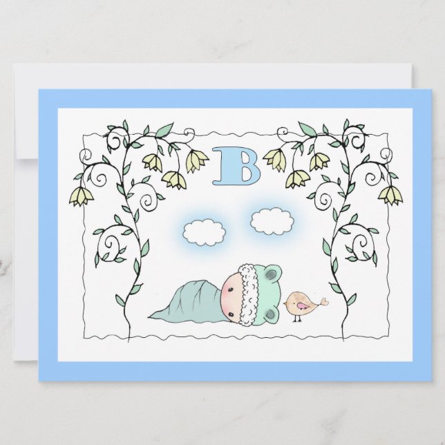 Cute Boy Invitations Baby showers bébé et oiseau (Devant)
