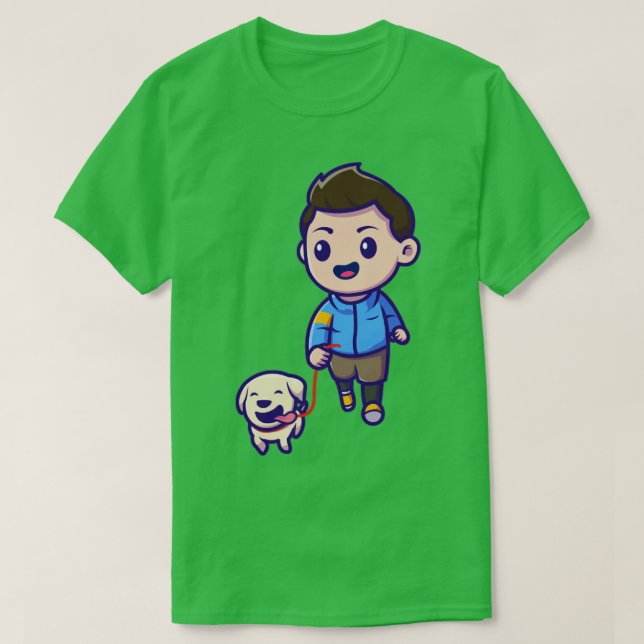 Cute Boy Jogging With Dog Cartoon T-Shirt (Design vorne)