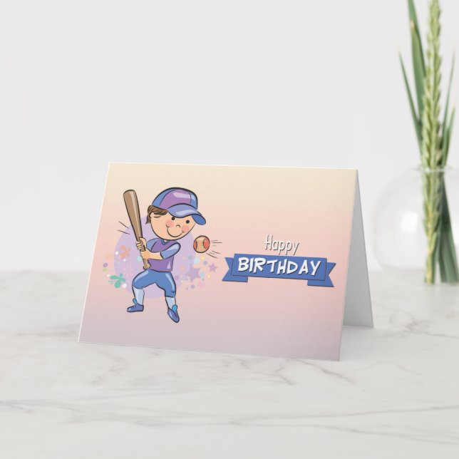Cute Boy Jouer Au Baseball Carte Anniversaire (Devant)