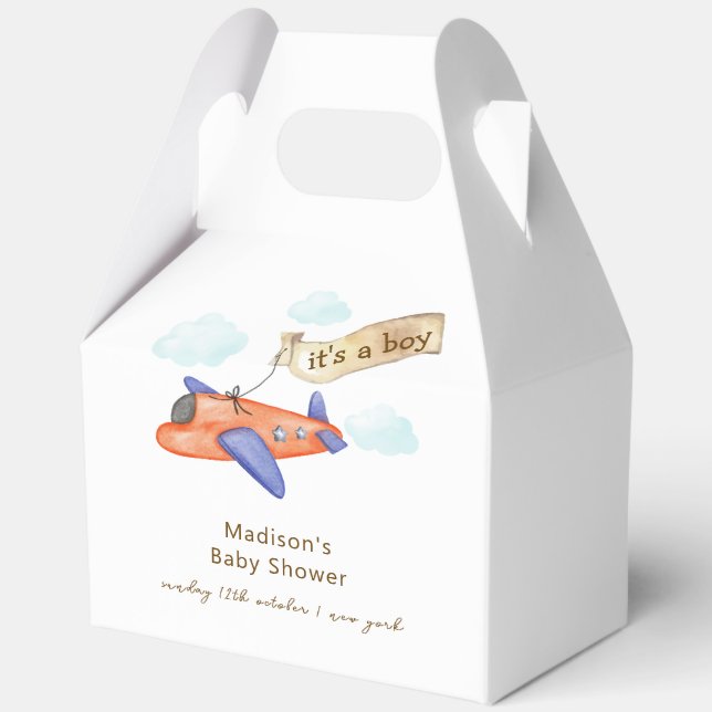 Cute Boy Minimal Aviator Airplane Baby Shower  Geschenkschachtel (Vorderseite)