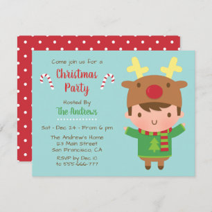 Cute Boy Reindeer Casquette Noël Invitations