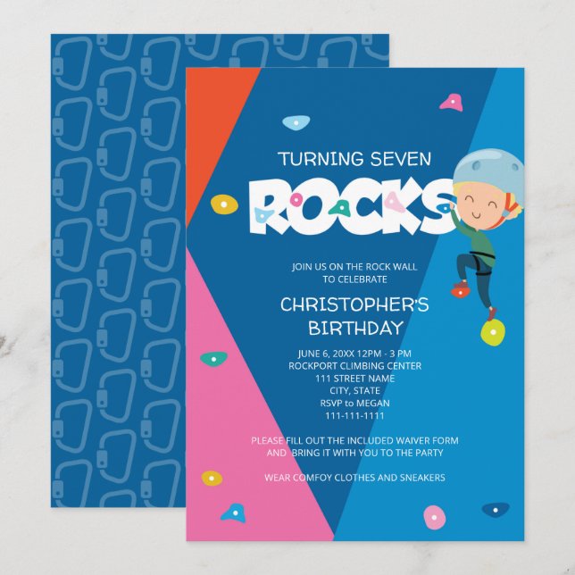 Cute Boy Rock Escalade Invitation d'anniversaire (Devant / Derrière)