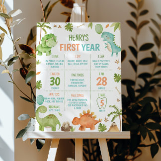 Cute Boys Dinosaur Birthday Party Milestone Poster