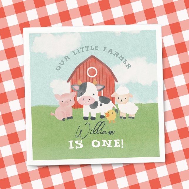 Cute Boys Farm Animal Cowboy Birthday Serviette (Von Creator hochgeladen)