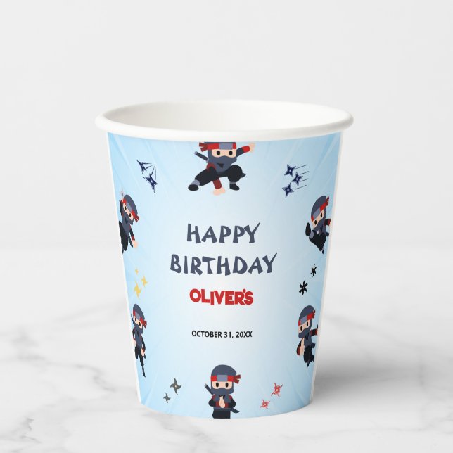 Cute Boys Ninja Warrior Karate kids 3rd Birthday  Pappbecher (Vorderseite)