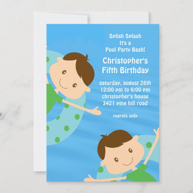 CUTE Boys Pool Party Anniversaire Invitation (Devant)